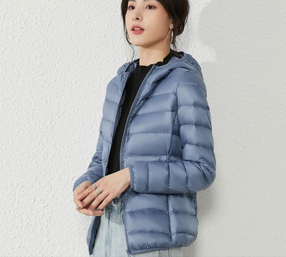Hooded Puffer Down Jacket with Zipper Closure for Women - Liliana