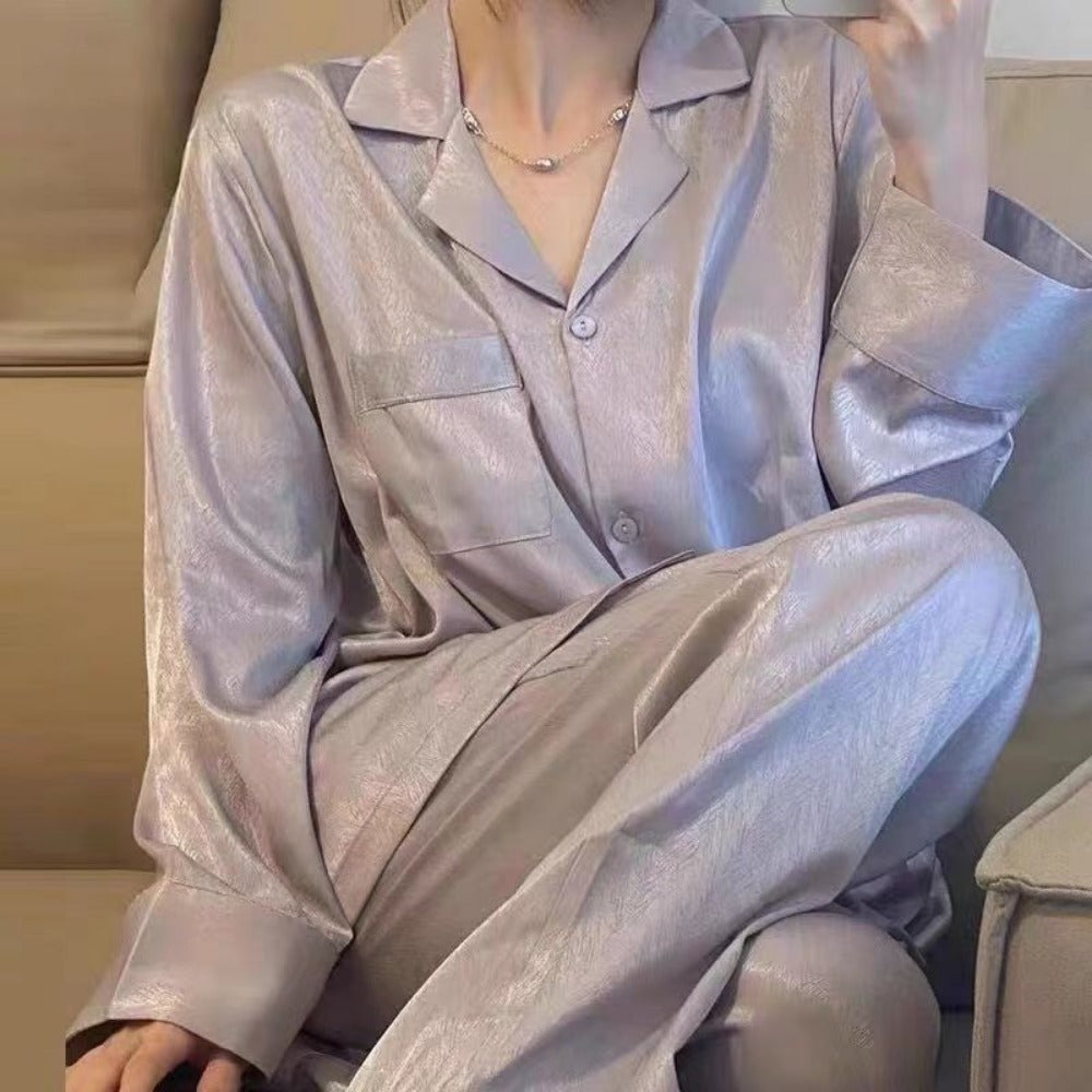 Satin Long Sleeve Pajama Set for Women - Claudia