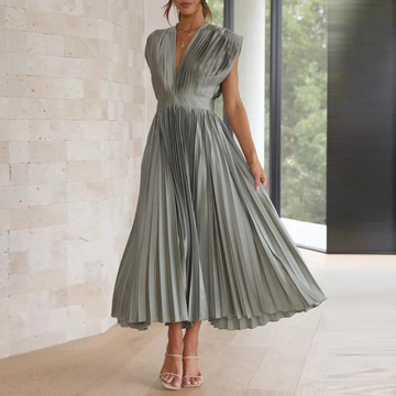 Black Midi Evening Dress with V-Neck for Women