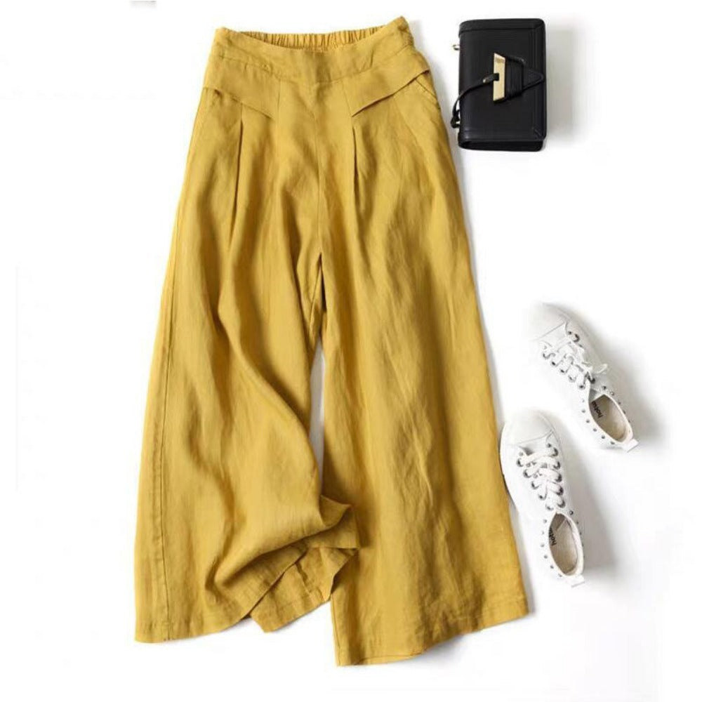 Wide-Leg High-Waisted Pants with Pleats for Women - Sonia