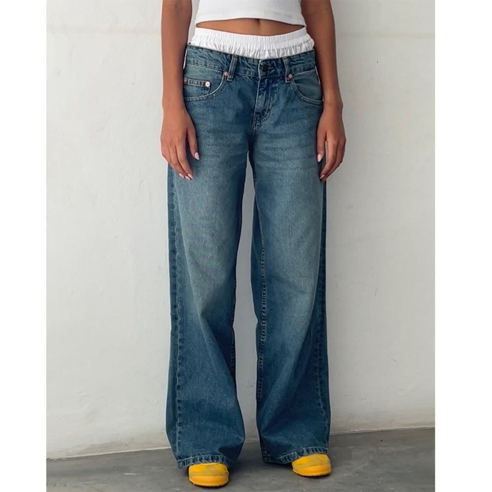 Wide-Leg Denim Jeans with Elastic Waist for Women - Fiammetta