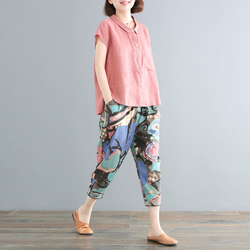 Multicolor Abstract Print Loose Pants for Women - Orsola