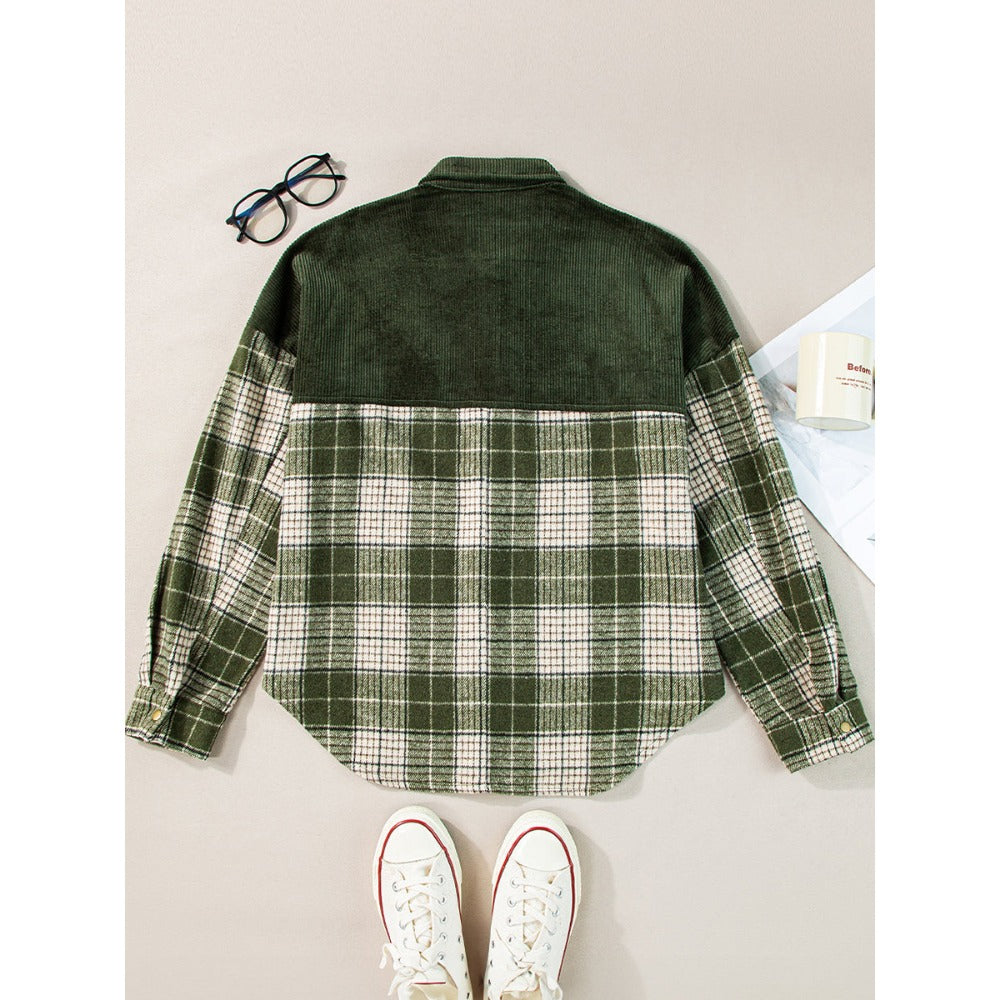 Green Plaid Button Down Long Sleeve Shirt for Women - Concetta