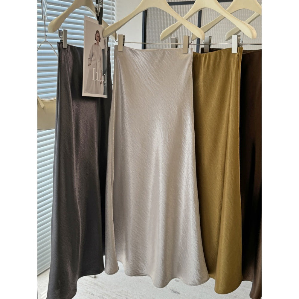 Solid Color Satin Midi Skirt for Women - Vincenza