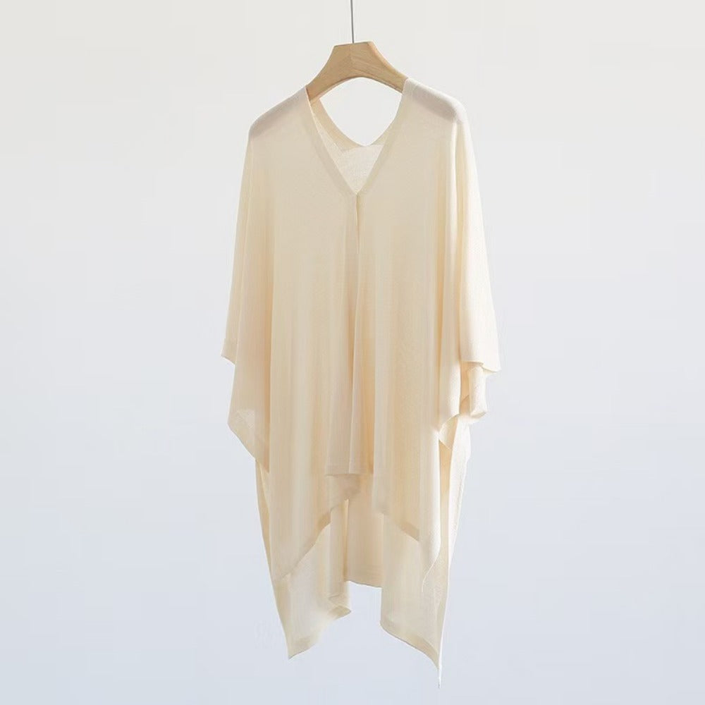 Solid Color Knit Shawl with Button for Women - Michela