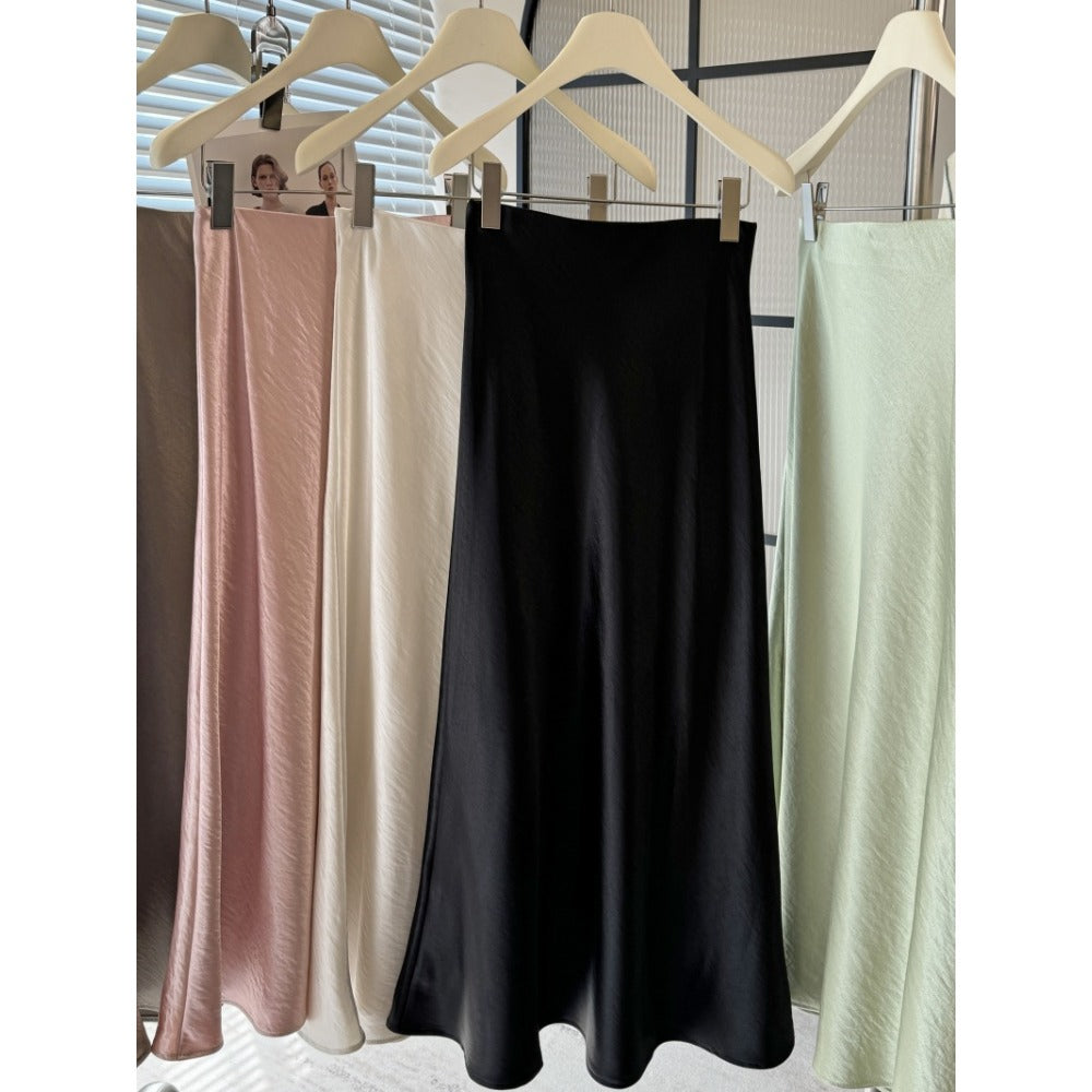 Solid Color Satin Midi Skirt for Women - Vincenza