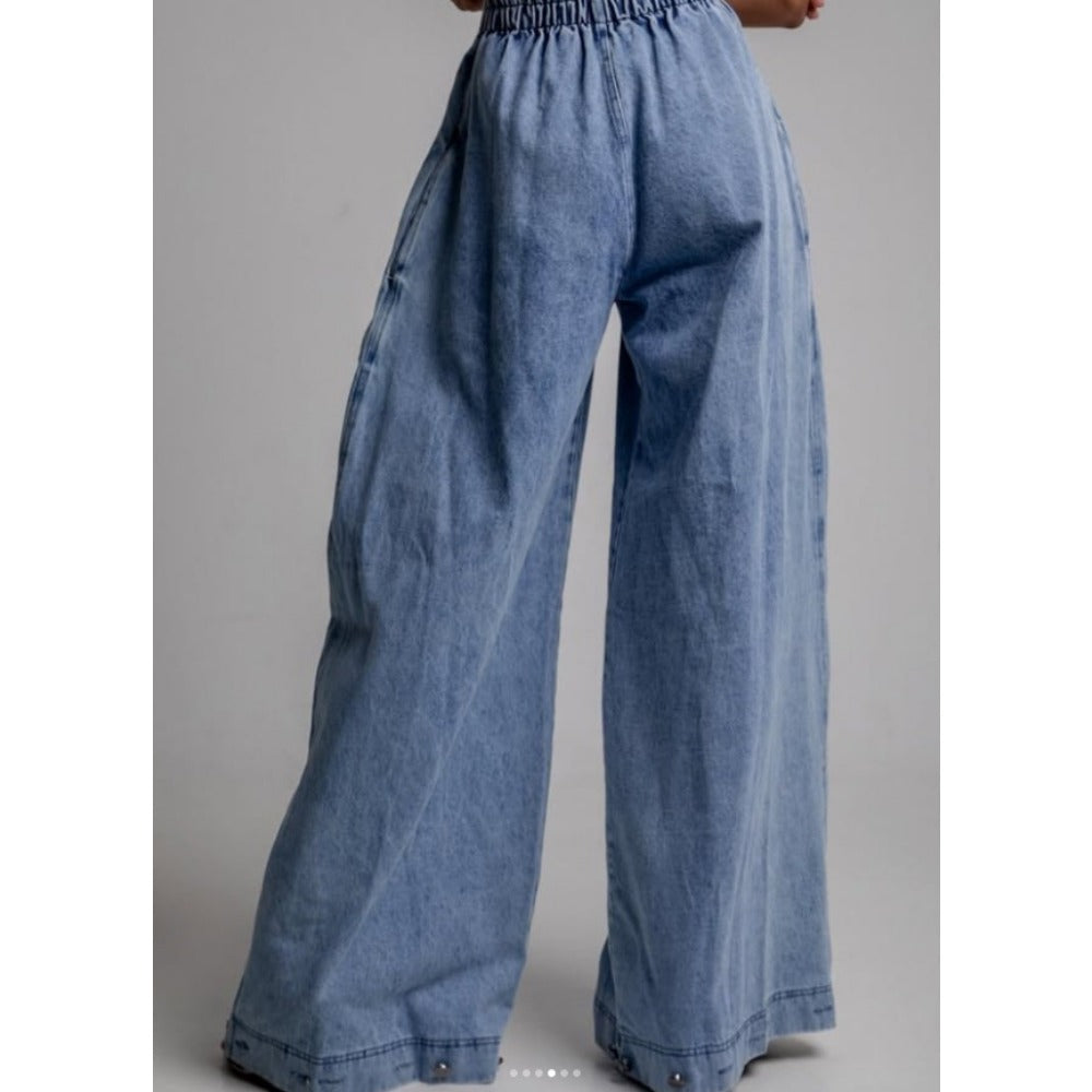 Light Blue Wide Leg High Waist Jeans for Women - Carla