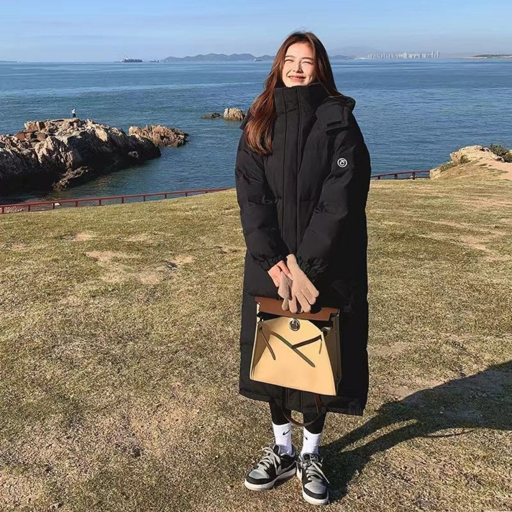 Long Puffer Coat with High Collar for Women - Alida