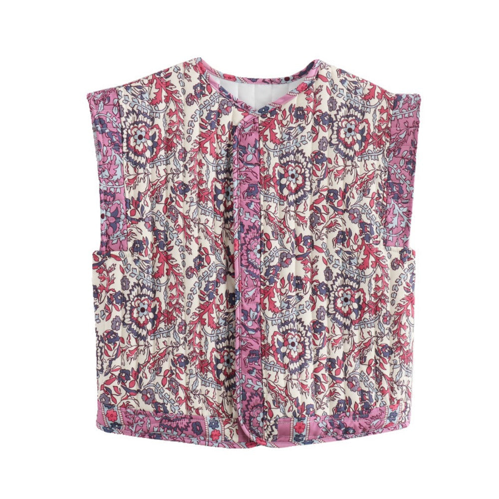 Floral Print Quilted Vest for Women - Gemma