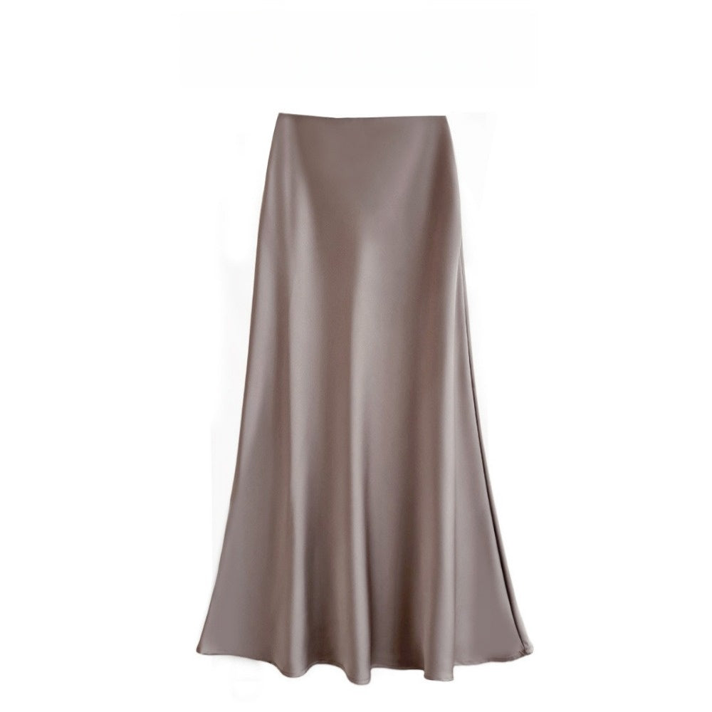 Satin Maxi Skirt with Elastic Waist for Women - Alda