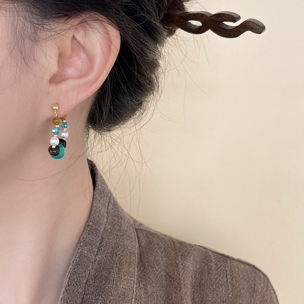 Turquoise Multicolor Natural Stone Hoop Earrings for Women - Annamaria