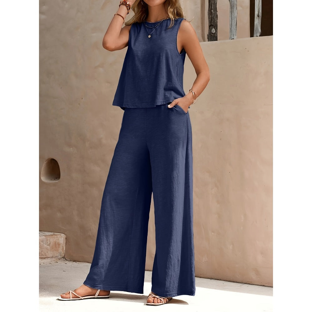 Sleeveless Top and Wide Leg Pants Set for Women - Rosaria