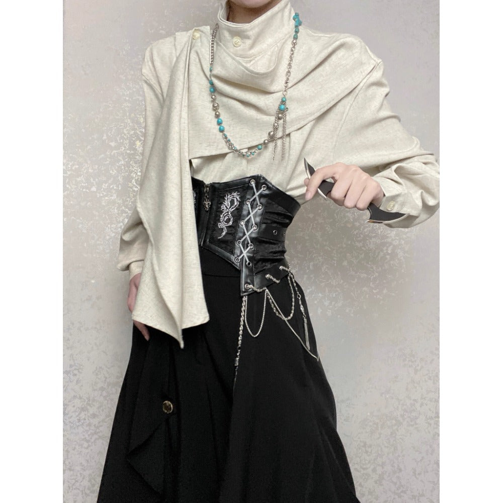 High Neck Long Sleeve Blouse with Draped Detail for Women - Teresa