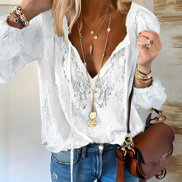 Boho Chic Blouse with Slit Neckline for Women | Vintage Style