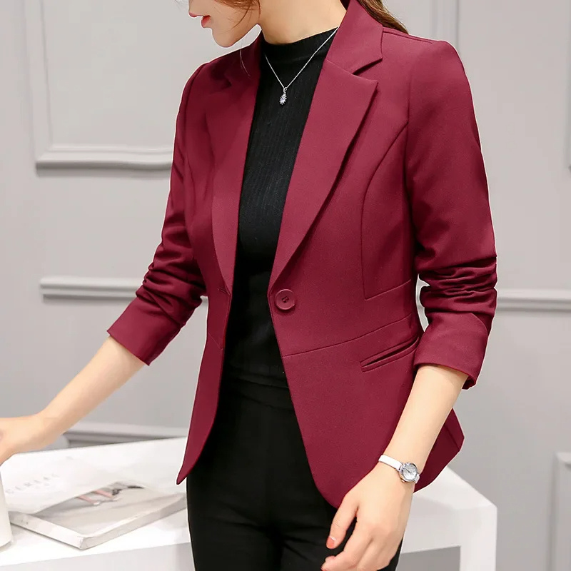 Women’s Blazer with One Button Closure and Notch Lapel