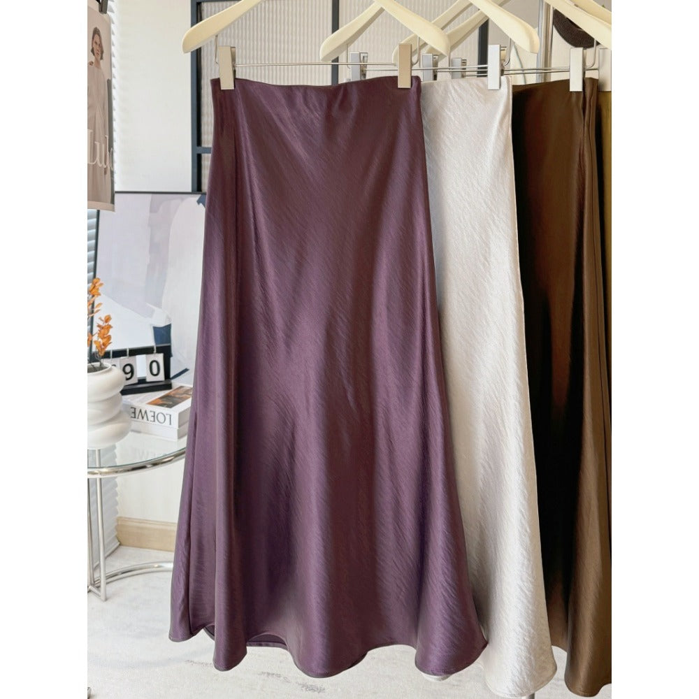 Solid Color Satin Midi Skirt for Women - Vincenza