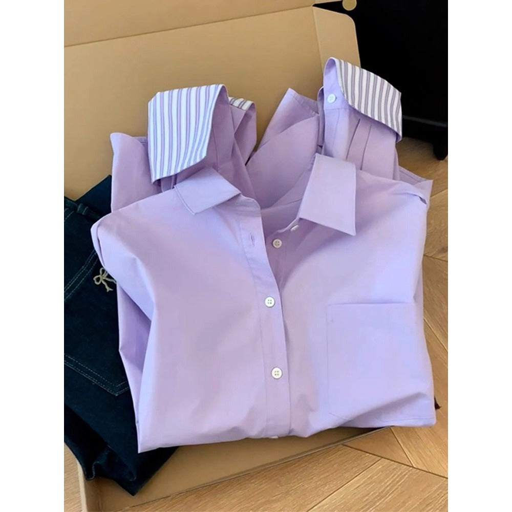 Light Purple Button Up Long Sleeve Shirt for Women - Sonia