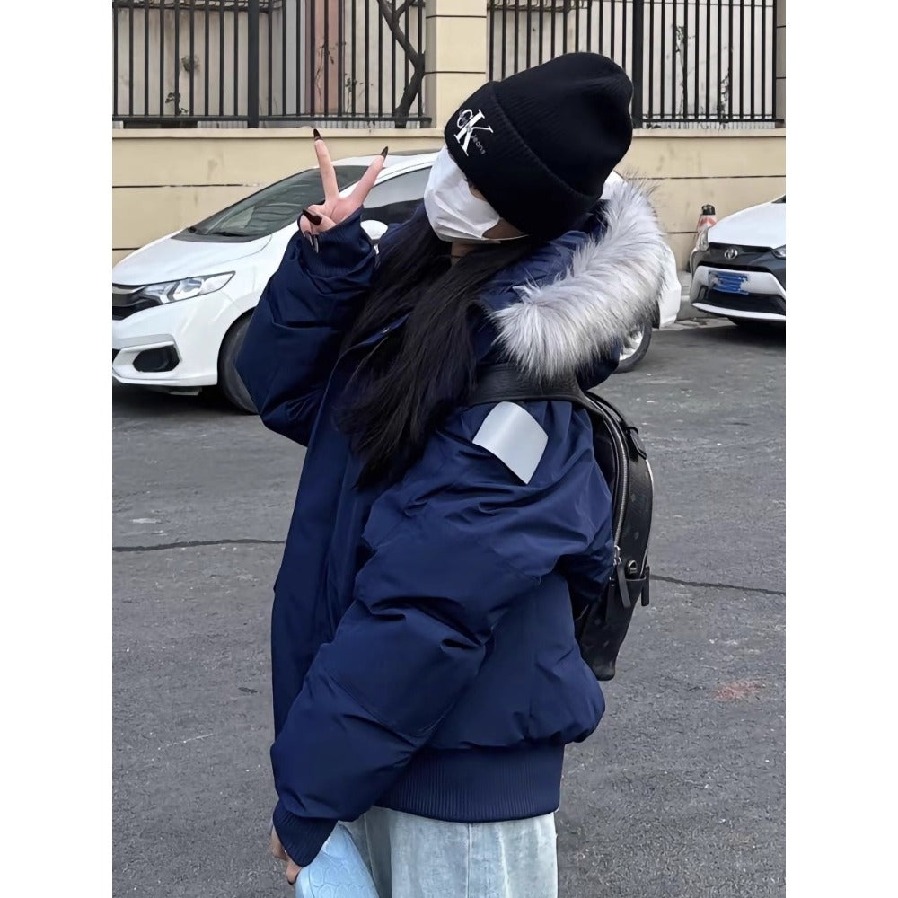 Puffer Jacket with Faux Fur Hood for Women - Elena