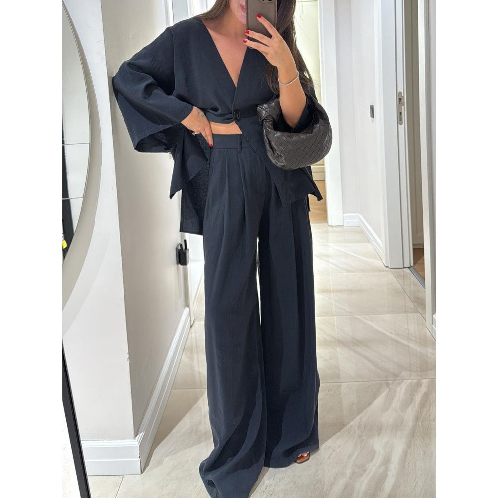 Two Piece Wide Leg Pants Set for Women - Iris