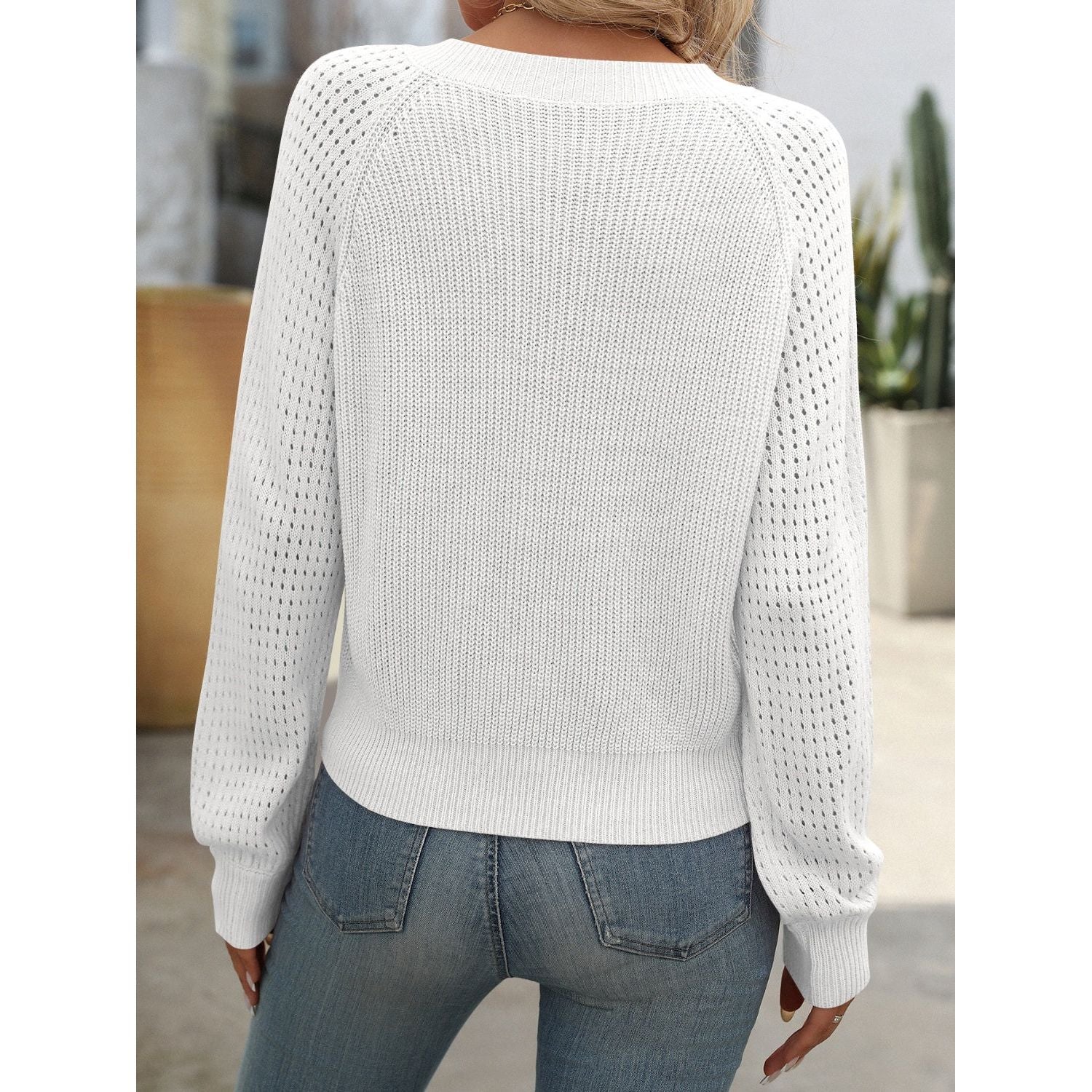 Soft Casual V Neck Jumper with Balloon Sleeves for Women