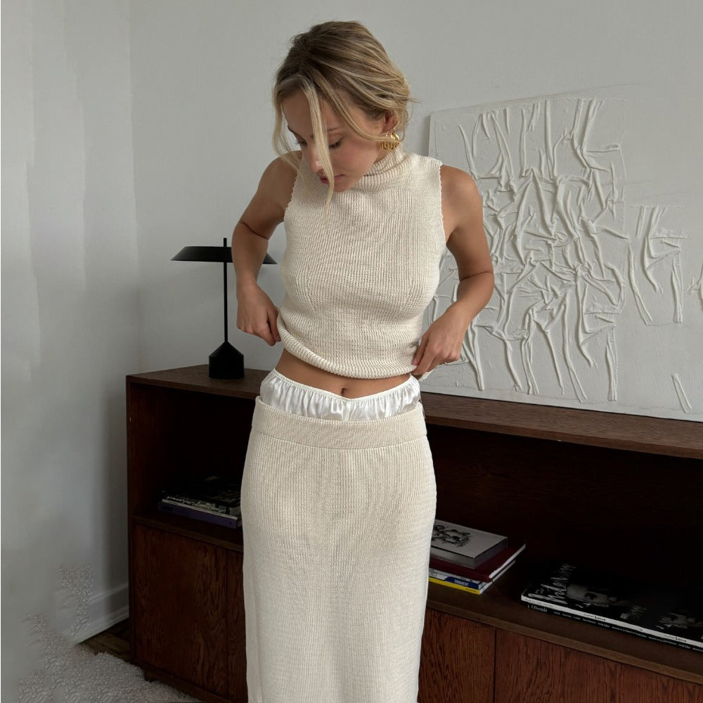 Ribbed Knit Set with High Neck for Women - Ester