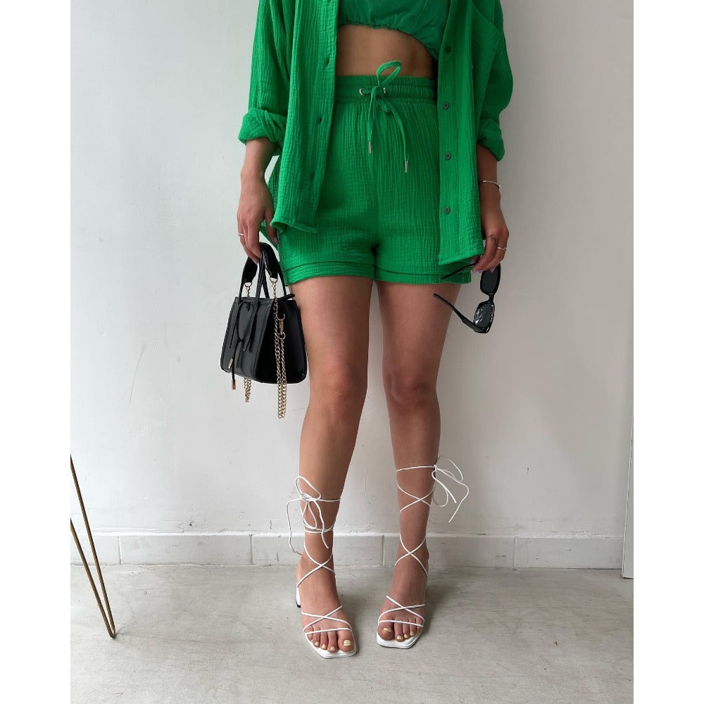 Top and Shorts Set with Buttoned Shirt for Women - Chiara