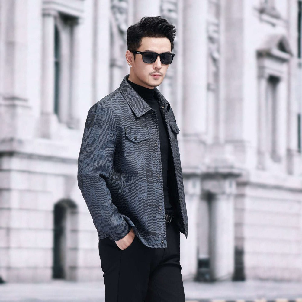 Printed Button Up Jacket with Long Sleeves for Men - Emina