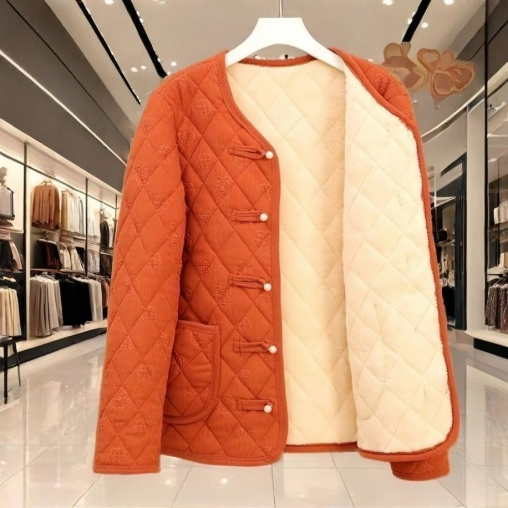 Quilted Fleece Lined Jacket with Pockets for Women - Anita
