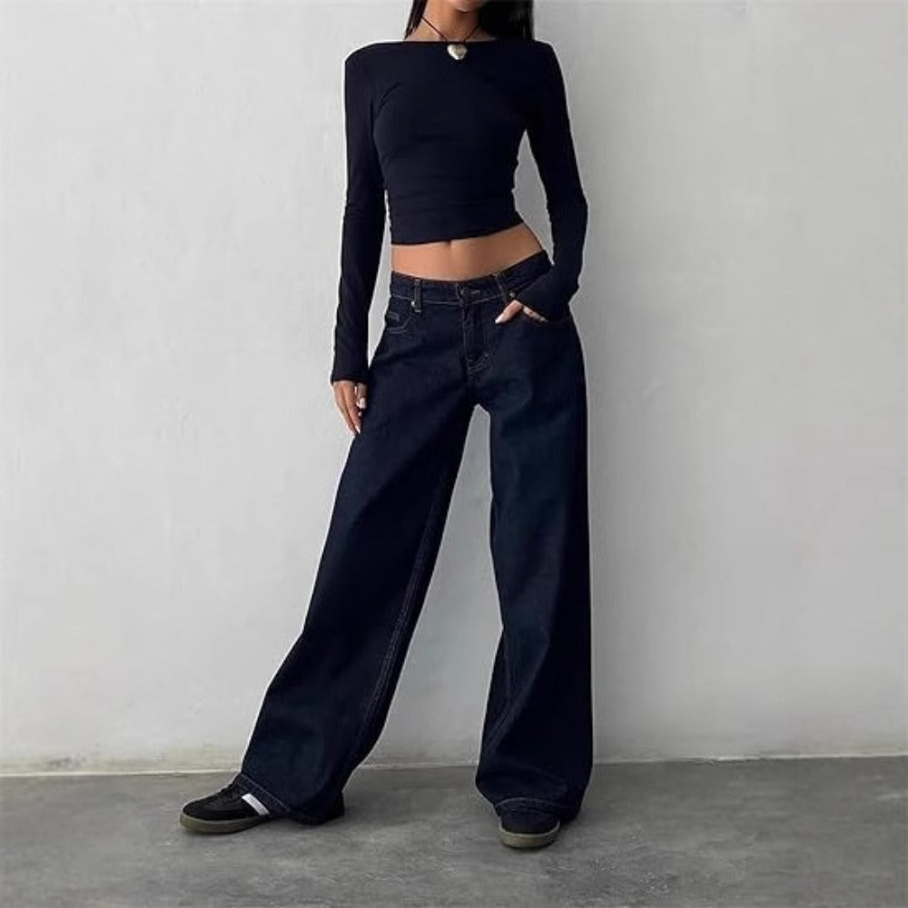 Wide-Leg Denim Jeans with Elastic Waist for Women - Fiammetta