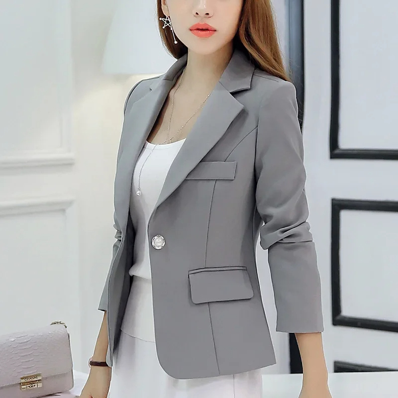 Women’s Blazer with One Button Closure and Notch Lapel
