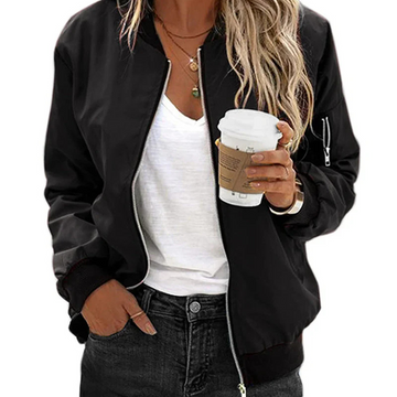 Casual Zipper Bomber Jacket for Women – Long Sleeve