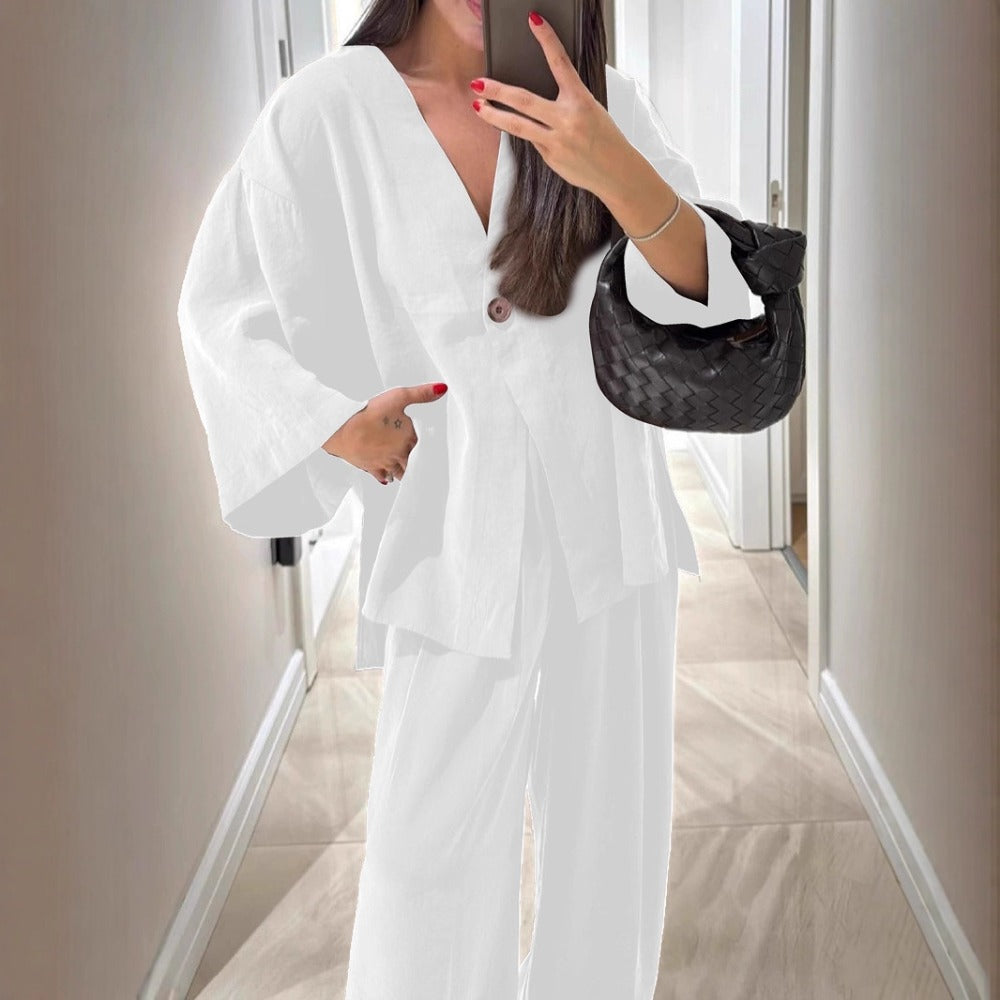 Two Piece Wide Leg Pants Set for Women - Iris