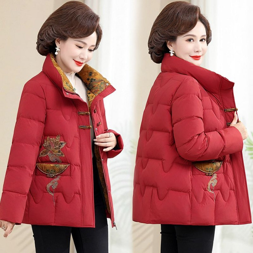 Embroidered Puffer Jacket with High Collar for Women - Silvana