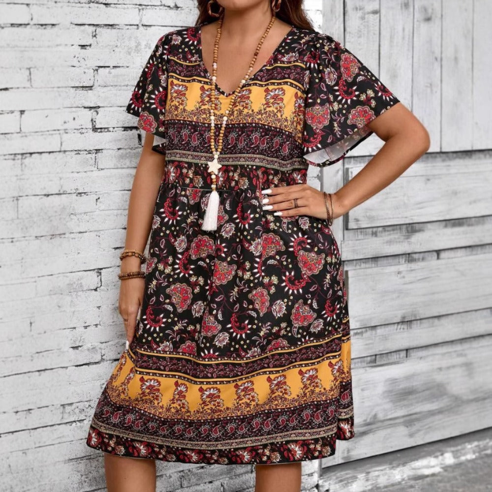 Floral Print Short Sleeve Midi Dress for Women - Selvaggia
