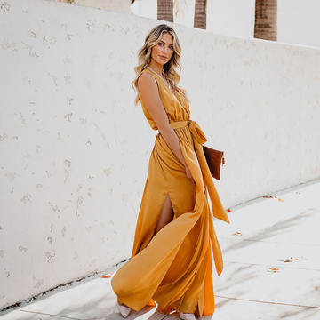 Airy Elegant Maxi Dress with Side Slit and Waistband for Women