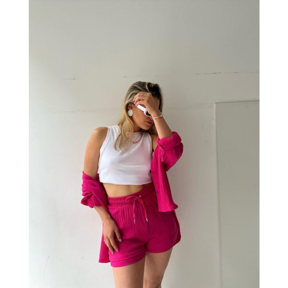 Top and Shorts Set with Buttoned Shirt for Women - Chiara