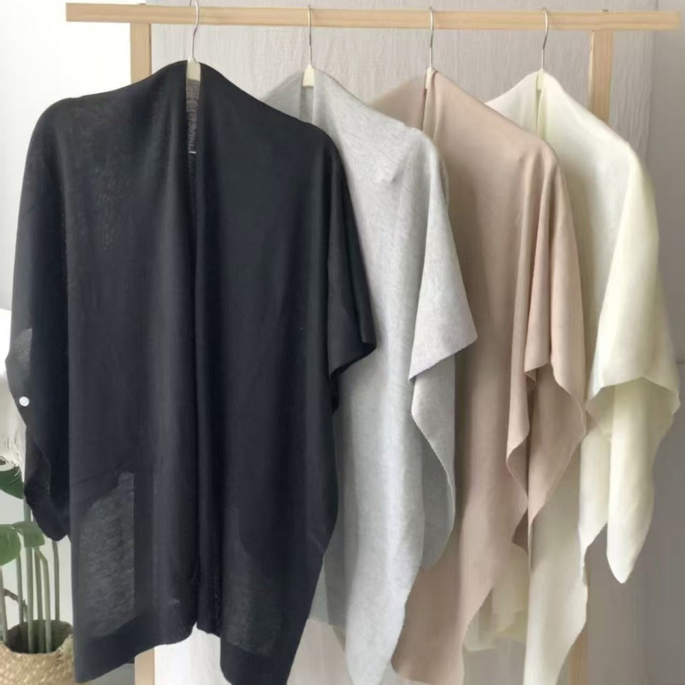 Solid Color Knit Shawl with Button for Women - Michela