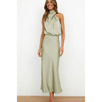 Chic Midi Halter Neck Evening Dress for Women