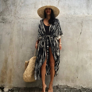 Tie Dye Maxi Kimono with Belt for Women - Viola