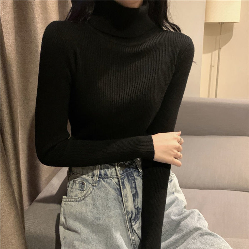 Ribbed Turtleneck Long Sleeve Sweater Top for Women - Sonia