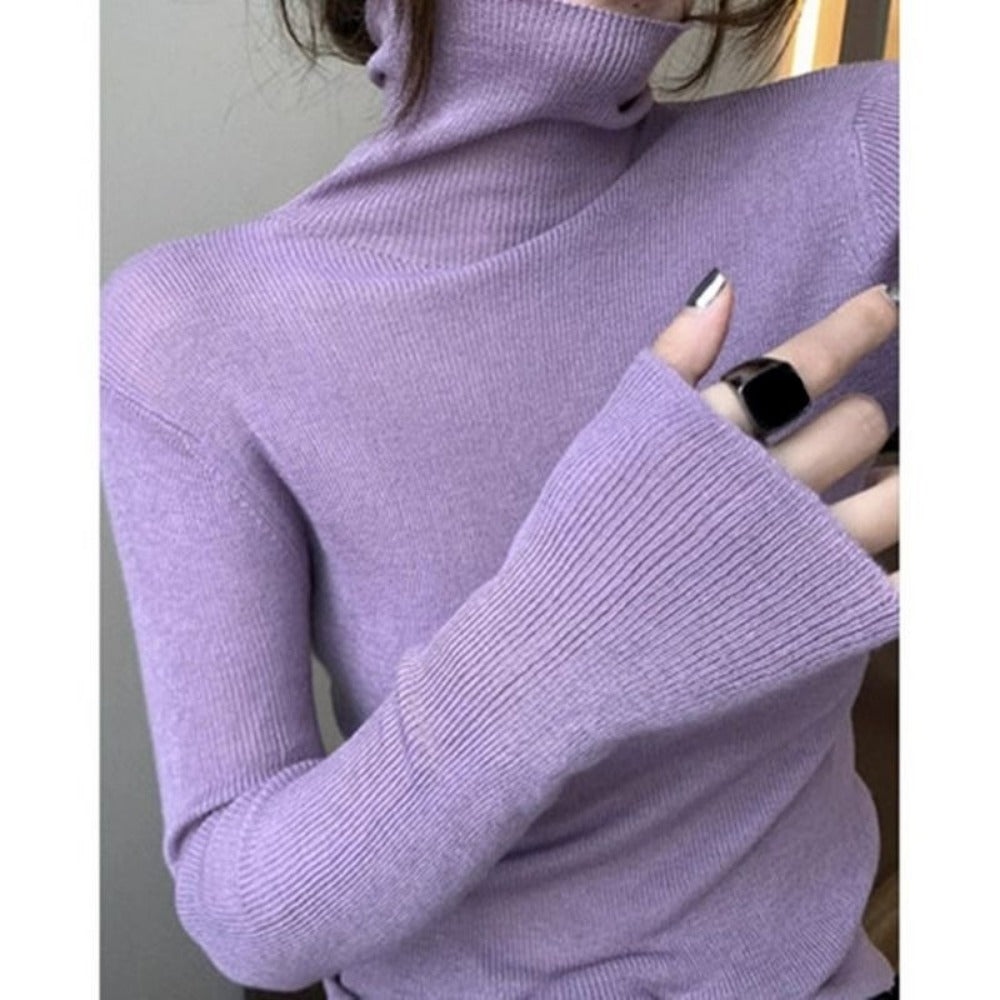 Ribbed Knit Turtleneck Long Sleeve Sweater for Women - Euridice