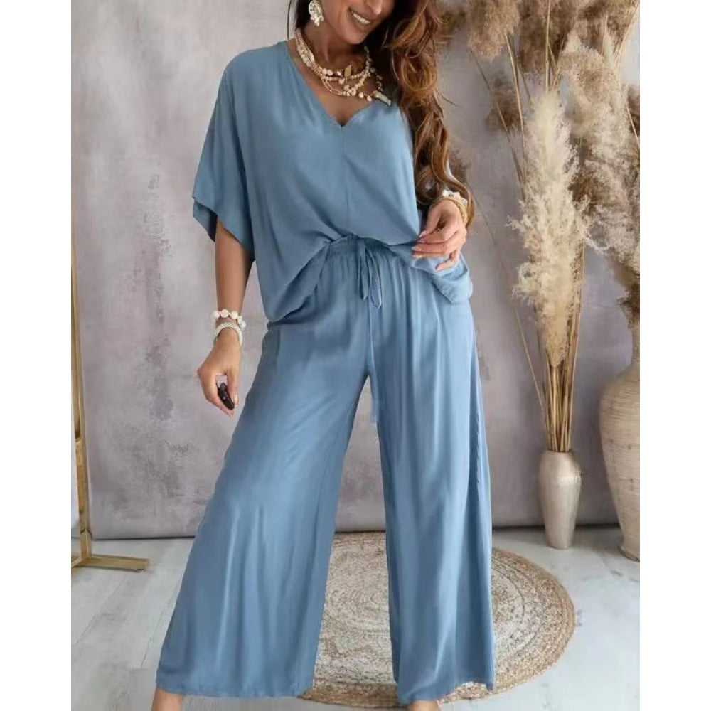 Two-Piece Set with Wide Leg Pants for Women - Matilde