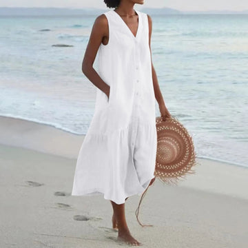 Summer Midi Dress for Women – Button Down Design