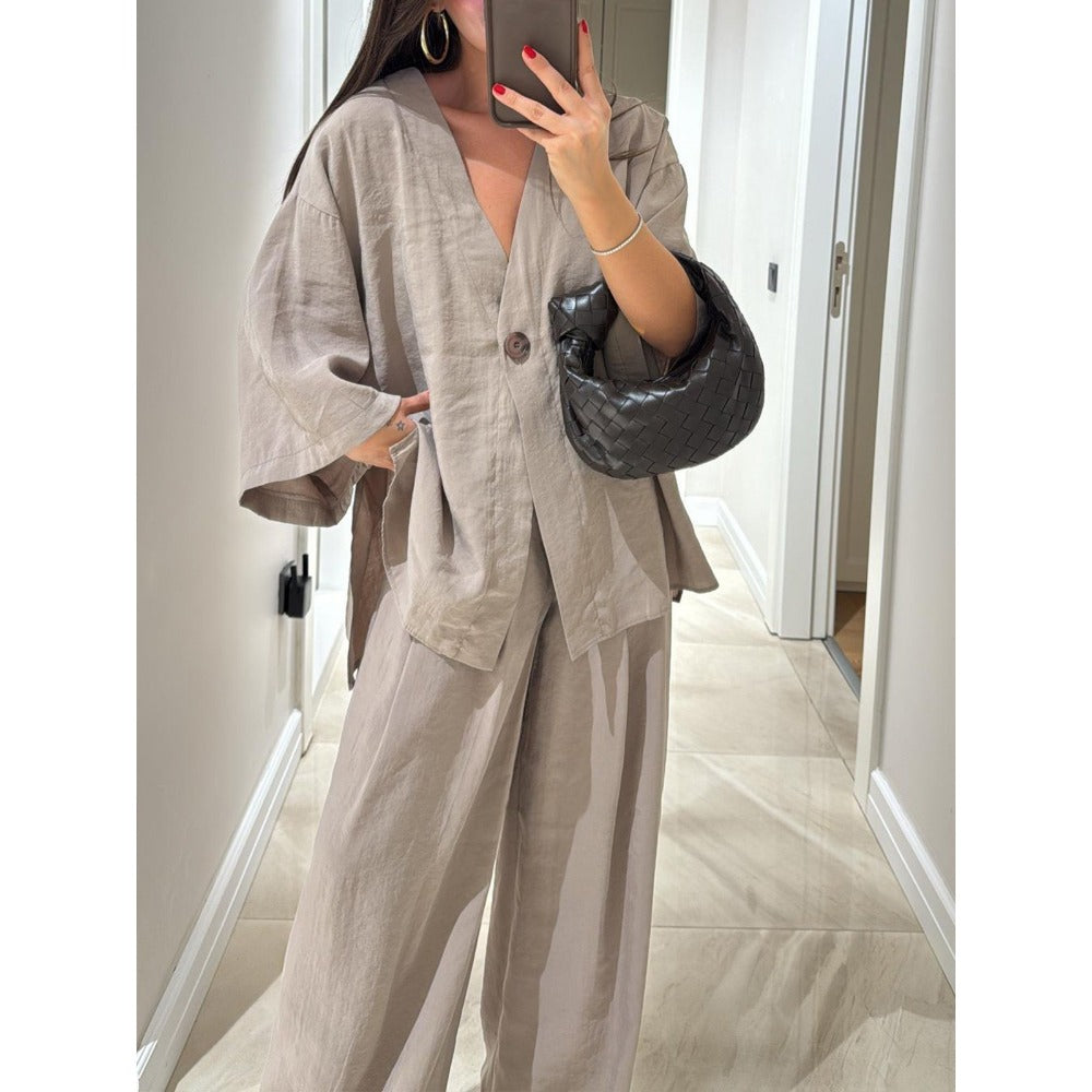 Two Piece Wide Leg Pants Set for Women - Iris