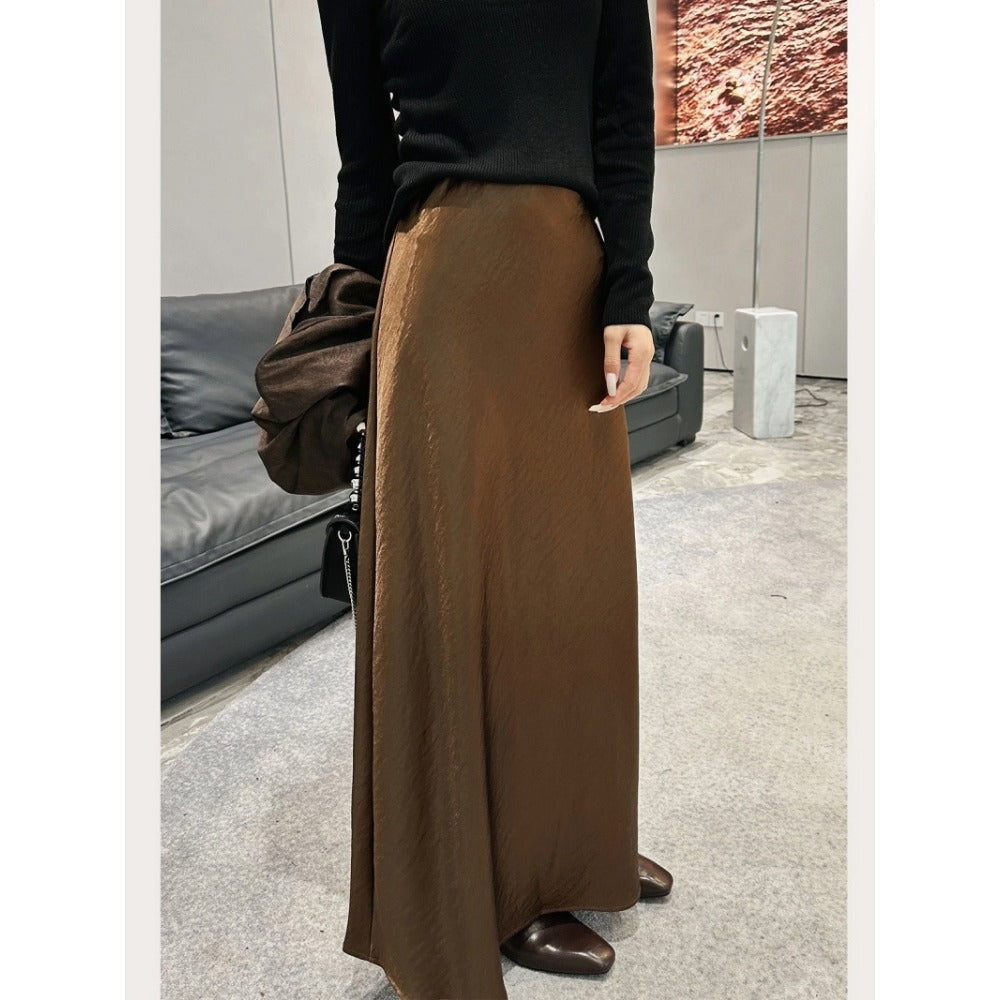 Solid Color Satin Midi Skirt for Women - Vincenza