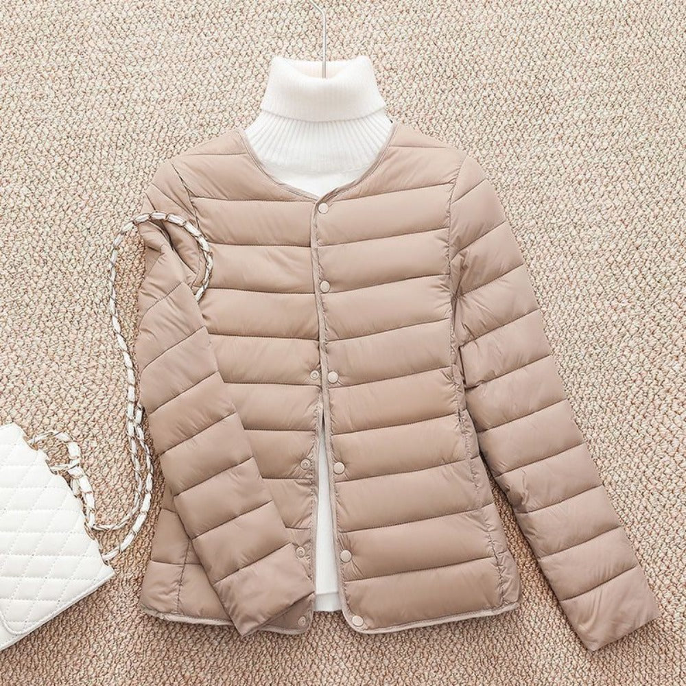 Lightweight Down Jacket with Snap Buttons for Women - Sebastiana