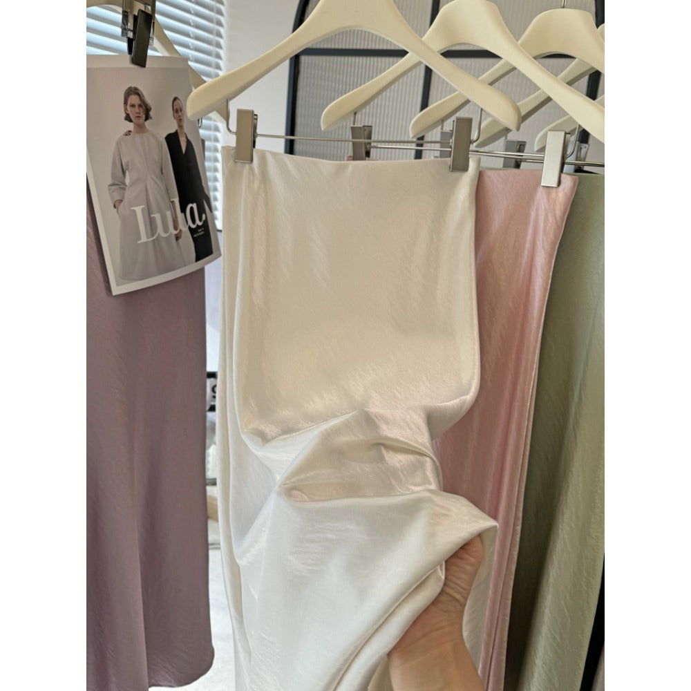 Solid Color Satin Midi Skirt for Women - Vincenza