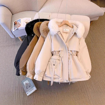 Hooded Parka Jacket with Fur Collar for Women - Nicoletta