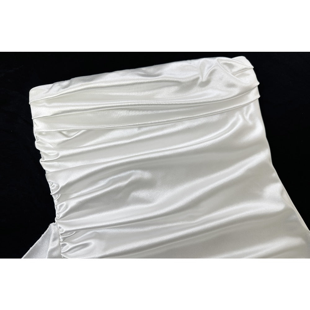 White Strapless Ruched Mini Dress with Side Drape for Women - Elda