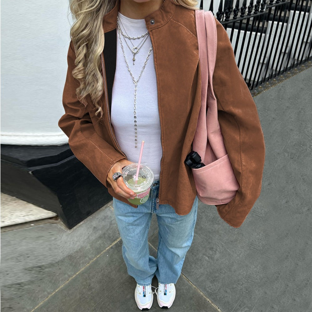 Suede Zip Up Jacket with Long Sleeves for Women - Alessia